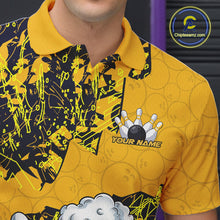 Load image into Gallery viewer, Custom Funny Bowling Beer Men Polo Shirts, Yellow Camo Bowling Ball Pattern Bowling Jersey IPHW9825