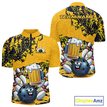 Load image into Gallery viewer, Custom Funny Bowling Beer Men Quarter-Zip Shirts, Yellow Camo Bowling Ball Pattern Bowling Jersey IPHW9825