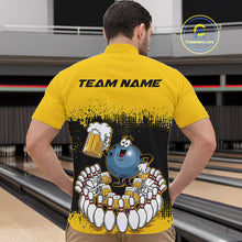 Load image into Gallery viewer, Custom Black And Yellow Funny Bowling Ball Drinking Beer Party Bowling Quarter-Zip Shirts For Men IPHW9826