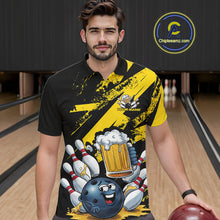 Load image into Gallery viewer, Custom Grunge Yellow Funny Bowling And Beer Polo Shirts For Men, Bowling Team Outfit IPHW9831