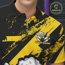 Load image into Gallery viewer, Custom Grunge Yellow Funny Bowling And Beer Polo Shirts For Men, Bowling Team Outfit IPHW9831