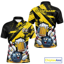 Load image into Gallery viewer, Custom Grunge Yellow Funny Bowling And Beer Polo Shirts For Men, Bowling Team Outfit IPHW9831