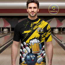 Load image into Gallery viewer, Custom Grunge Yellow Funny Bowling And Beer Quarter-Zip Shirts For Men, Bowling Team Outfit IPHW9831