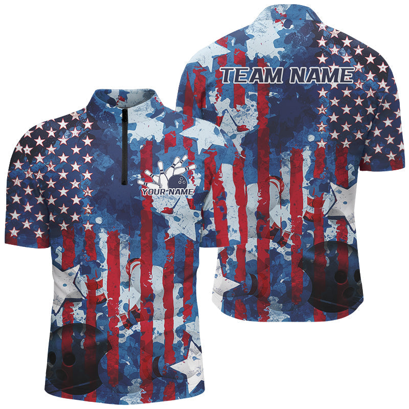 Red White And Blue Watercolor American Flag Custom Patriotic US Bowling Team Shirts For Men IPHW7713