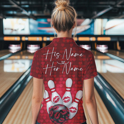 Bowling Kisses Red Heart Theme Custom Valentines Day Bowling Quarter-Zip Shirts For Women IPHW8366