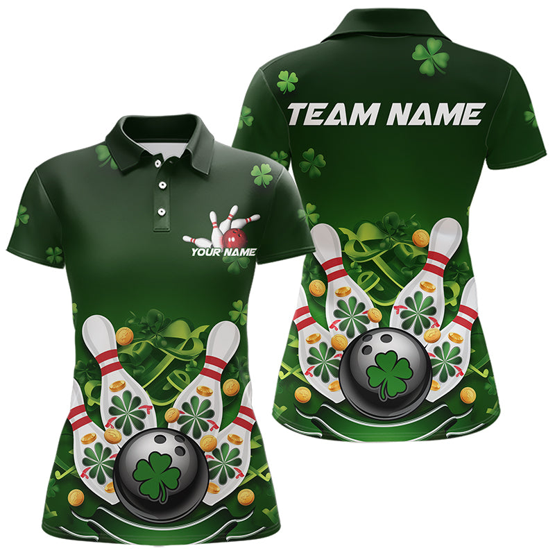 Custom Green St Patrick'S Day Bowling Polo Shirts For Women, Team Bowling Outfits IPHW8374