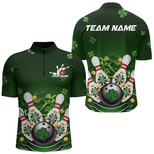 Custom Green St Patrick'S Day Bowling Quarter-Zip Shirts For Men, Saint Patrick Team Bowling Outfits IPHW8374