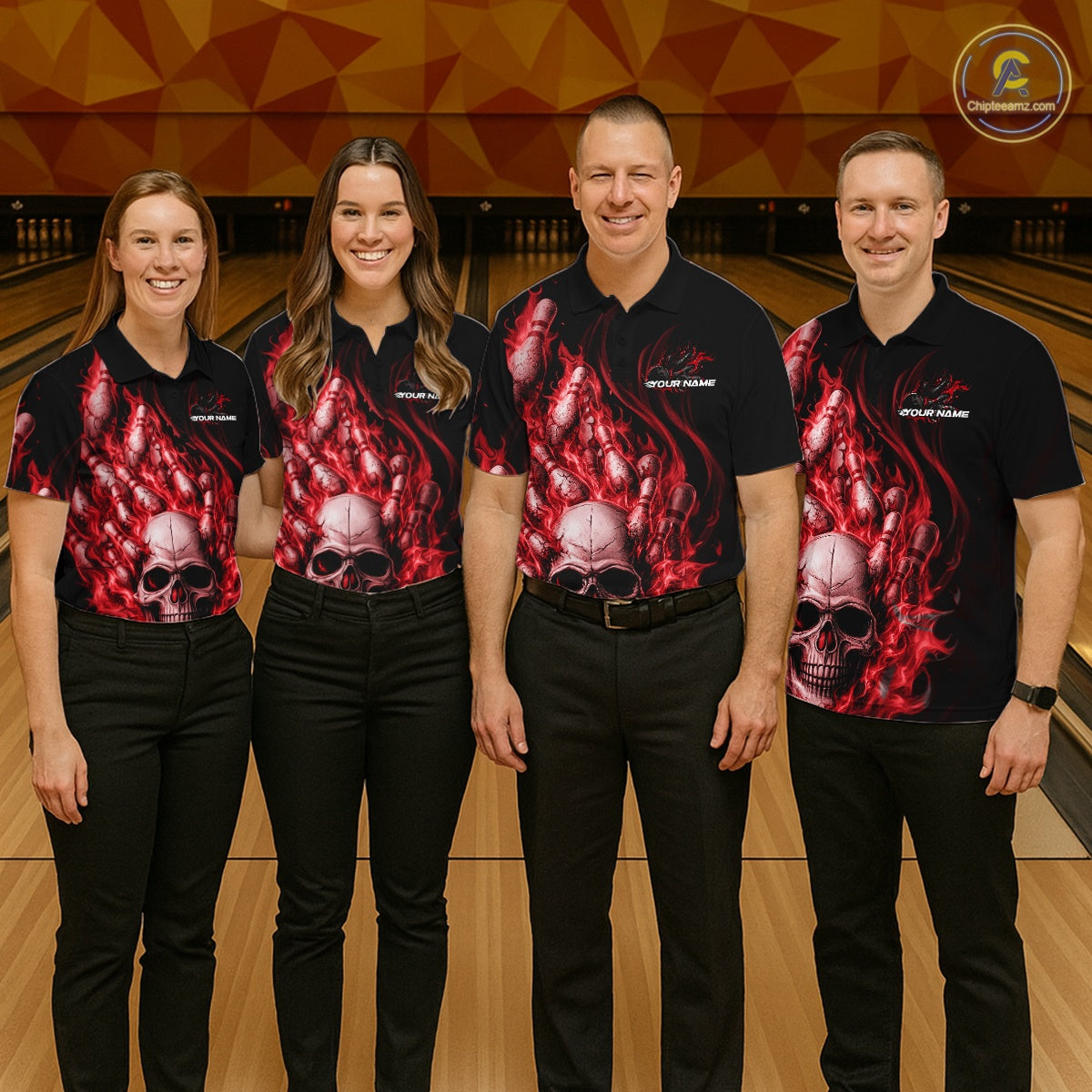 Custom Multi Styles Red Flame Skull Halloween Bowling Team Shirts, Bowling Tournament Shirt Bowling Jersey IPHW10439