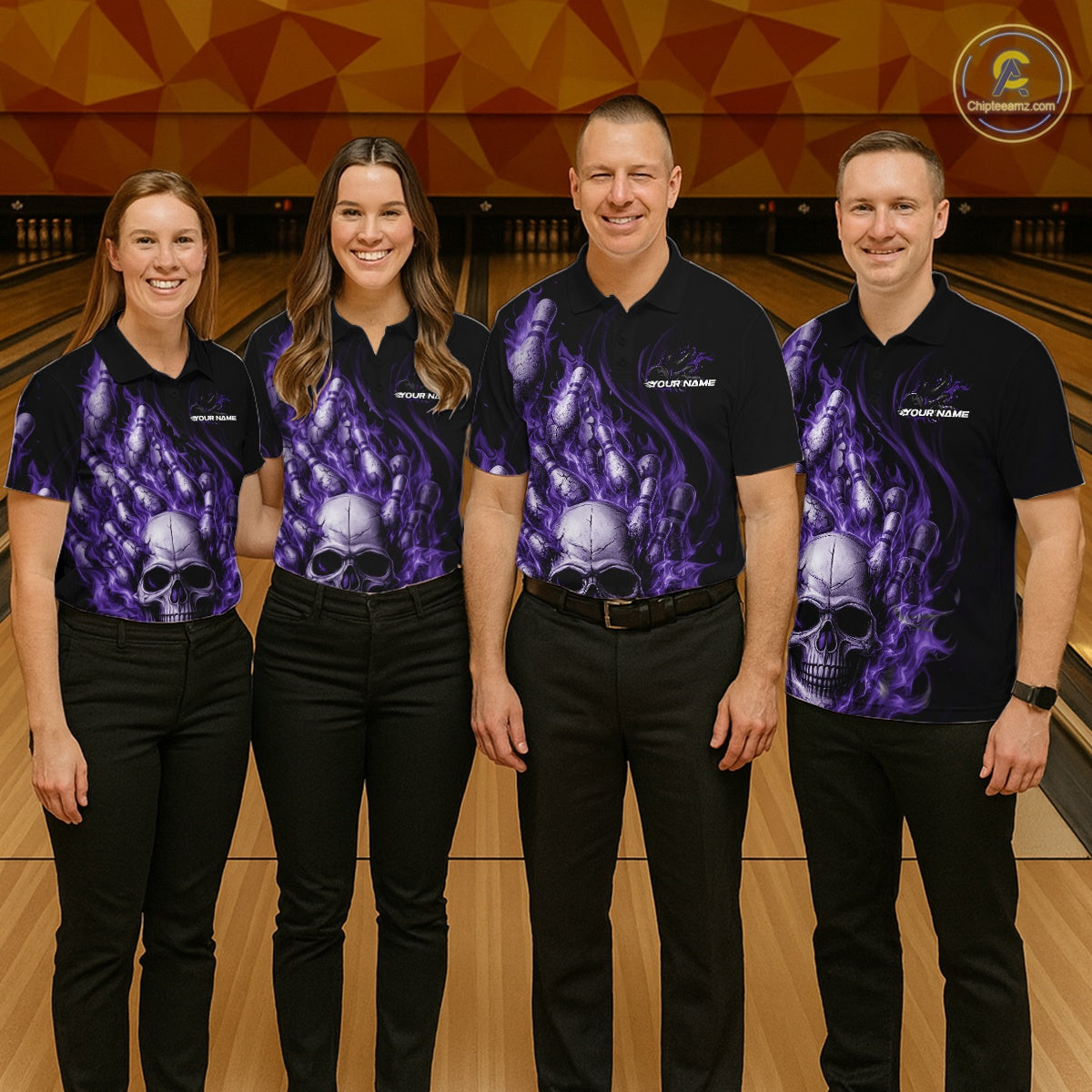Custom Multi Styles Purple Flame Skull Halloween Bowling Team Shirts, Bowling Tournament Shirt Bowling Jersey IPHW10441
