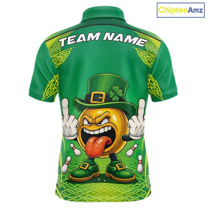 Custom Funny Leprechaun Bowling Ball St Patricks Day Bowling Shirts, Celtic Pattern Bowling Tournament Outfits IPHW10443
