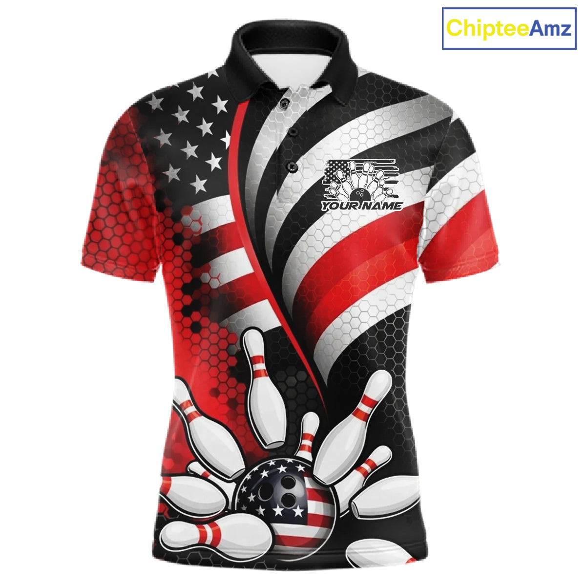 Custom Black And Red US Flag Patriotic Bowling Shirts, Freedom Bowling Team League Shirt Bowler Jerseys IPHW10453