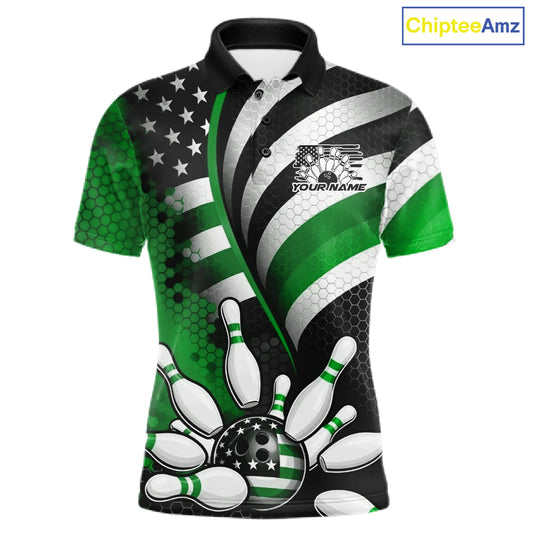 Custom Black And Green US Flag Patriotic Bowling Shirts, Freedom Bowling Team League Shirt Bowler Jerseys IPHW10456