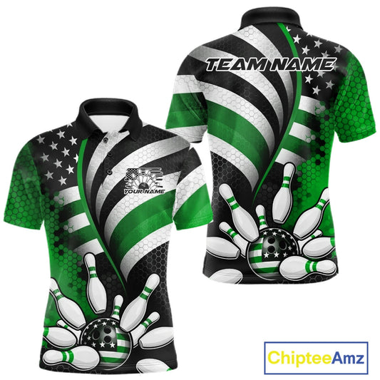 Custom Black And Green US Flag Patriotic Bowling Shirts, Freedom Bowling Team League Shirt Bowler Jerseys IPHW10456