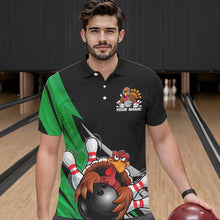 Load image into Gallery viewer, Black And Green Custom Funny Turkey Thanksgiving Bowling Team Polo Shirts For Men IPHW8876