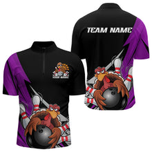 Load image into Gallery viewer, Black And Purple Custom Funny Turkey Thanksgiving Bowling Team Quarter-Zip Shirts For Men IPHW8877