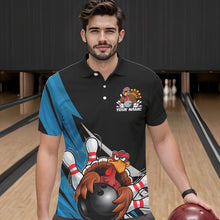 Load image into Gallery viewer, Black And Blue Custom Funny Turkey Thanksgiving Bowling Team Polo Shirts For Men IPHW8878