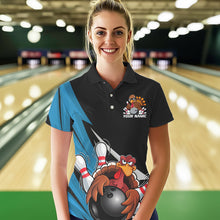 Load image into Gallery viewer, Black And Blue Custom Funny Turkey Thanksgiving Bowling Team Polo Shirts For Women IPHW8878