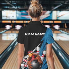 Load image into Gallery viewer, Black And Blue Custom Funny Turkey Thanksgiving Bowling Team Polo Shirts For Women IPHW8878