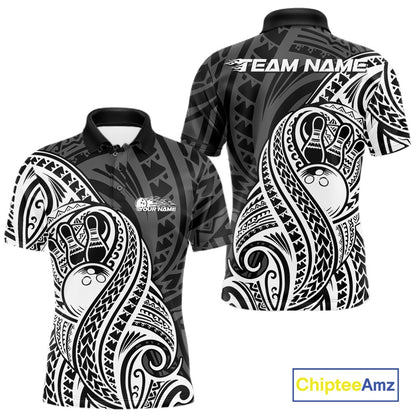 Custom Black And White Maori Style Koru Spiral Tribal Men Bowling Polo Team Shirt IPHW10949