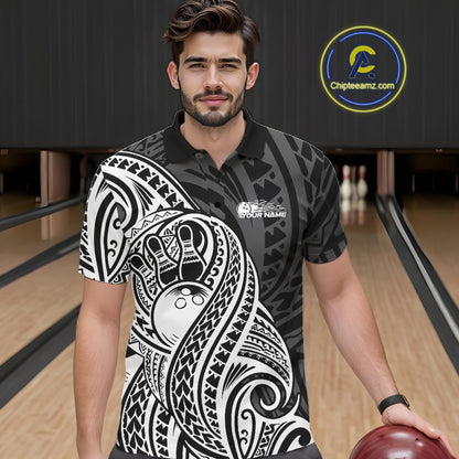 Custom Black And White Maori Style Koru Spiral Tribal Men Bowling Polo Team Shirt IPHW10949