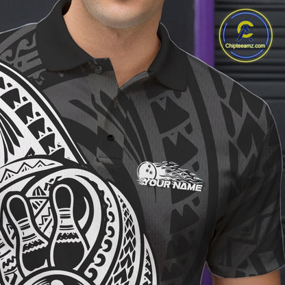 Custom Black And White Maori Style Koru Spiral Tribal Men Bowling Polo Team Shirt IPHW10949
