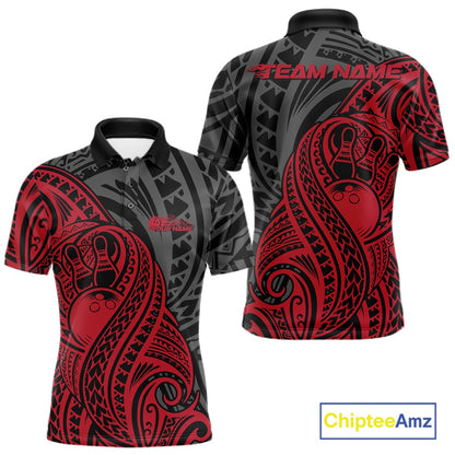 Custom Black And Red Maori Style Koru Spiral Tribal Men Bowling Polo Team Shirt IPHW10950