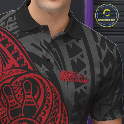 Custom Black And Red Maori Style Koru Spiral Tribal Men Bowling Polo Team Shirt IPHW10950
