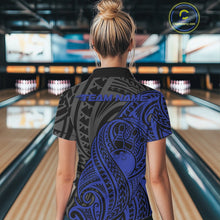 Load image into Gallery viewer, Custom Black And Blue Maori Style Koru Spiral Tribal Women Bowling Quarter-Zip Shirt IPHW10952