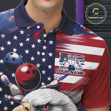 Load image into Gallery viewer, Custom Patriotic Eagle Bowling Shirts For Men, US Flag Bowling League Team Shirt IPHW9476