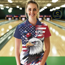 Load image into Gallery viewer, Custom Patriotic Eagle Bowling Shirts For Women, US Flag Bowling League Team Shirt IPHW9476