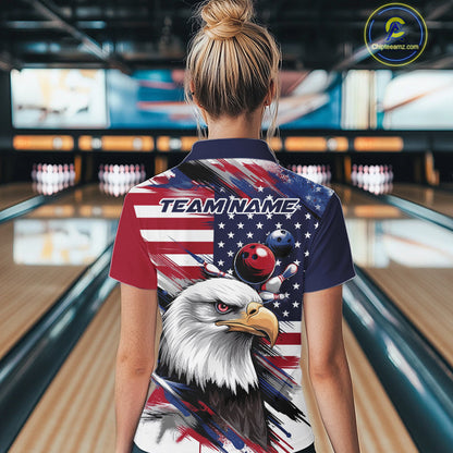 Custom Patriotic Eagle Bowling Shirts For Women, US Flag Bowling League Team Shirt IPHW9476