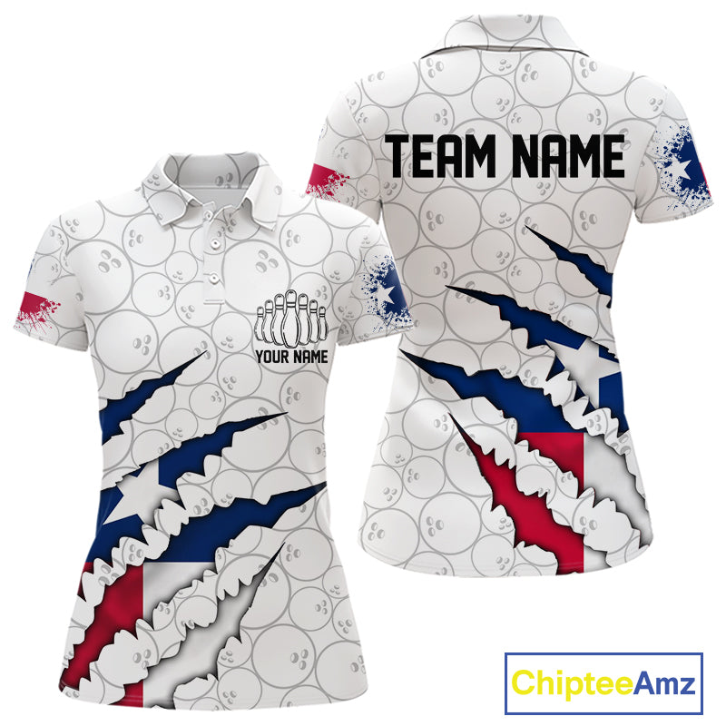 Custom Texas Flag Bowling Team Polo Shirts For Women, Texas Bowling League Shirt IPHW9834