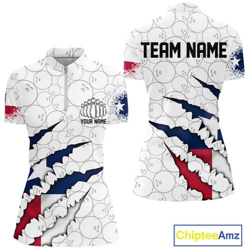 Custom Texas Flag Bowling Team Quarter-Zip Shirts For Women, Texas Bowling League Shirt IPHW9834
