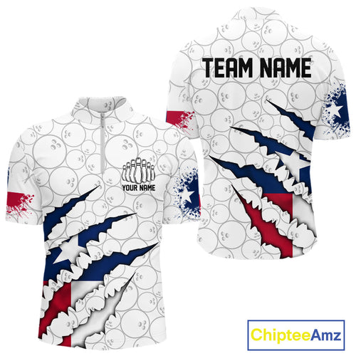 Custom Texas Flag Bowling Team Quarter-Zip Shirts For Men, Texas Bowling League Shirt IPHW9834