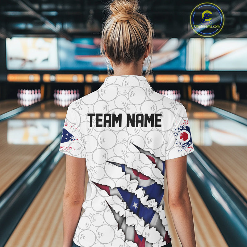 Custom Ohio Flag Bowling Team Polo Shirts For Women, Ohio Bowling League Shirt IPHW9835