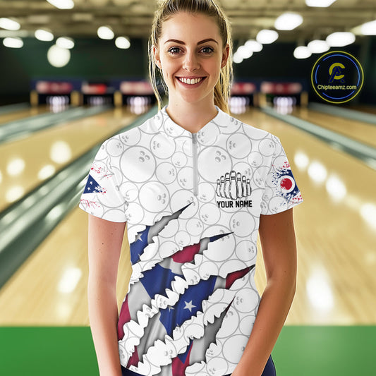 Custom Ohio Flag Bowling Team Quarter-Zip Shirts For Women, Ohio Bowling League Shirt IPHW9835