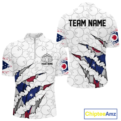Custom Ohio Flag Bowling Team Quarter-Zip Shirts For Men, Ohio Bowling League Shirt IPHW9835
