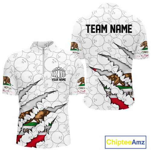 Custom California Flag Bowling Team Quarter-Zip Shirts For Men, California Bowling League Shirt IPHW9836