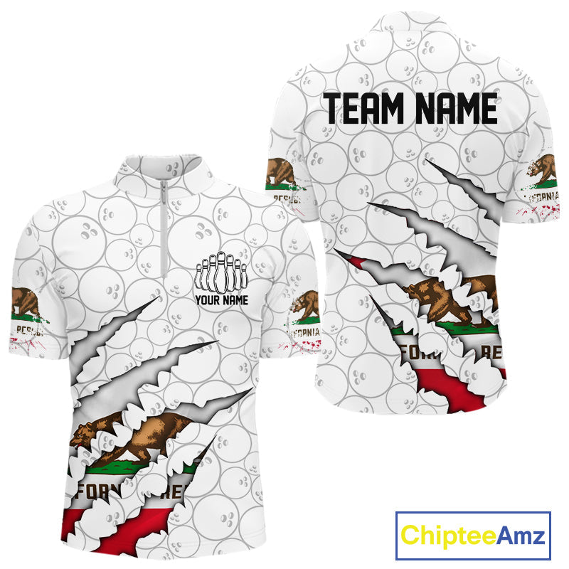 Custom California Flag Bowling Team Quarter-Zip Shirts For Men, California Bowling League Shirt IPHW9836