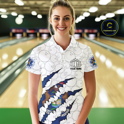 Custom Michigan Flag Bowling Team Polo Shirts For Women, Michigan Bowling League Shirt IPHW9837