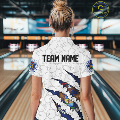Custom Michigan Flag Bowling Team Polo Shirts For Women, Michigan Bowling League Shirt IPHW9837
