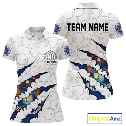 Custom Michigan Flag Bowling Team Polo Shirts For Women, Michigan Bowling League Shirt IPHW9837
