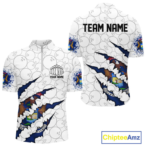 Custom Michigan Flag Bowling Team Quarter-Zip Shirts For Men, Michigan Bowling League Shirt IPHW9837