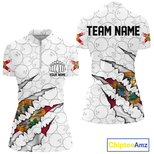 Custom Florida Flag Bowling Team Women Quarter-Zip Shirt, Florida Bowling League Shirt IPHW9838