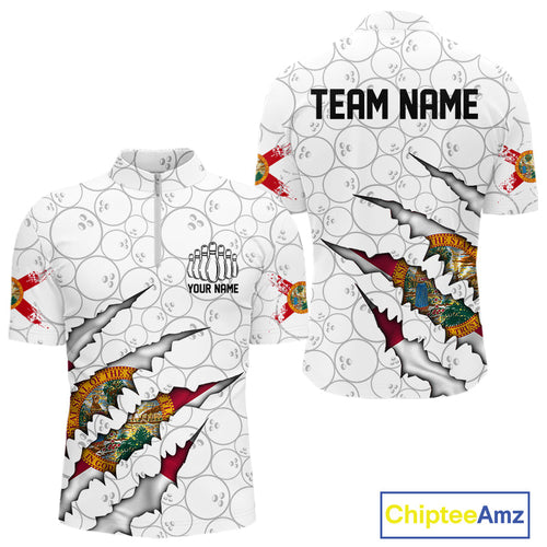 Custom Florida Flag Bowling Team Quarter-Zip Shirts For Men, Florida Bowling League Shirt IPHW9838