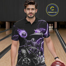 Load image into Gallery viewer, Custom Purple Lightning Grim Reaper Skull Bowling Men Polo Shirt, Halloween Outfit IPHW9849