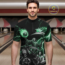 Load image into Gallery viewer, Custom Green Lightning Grim Reaper Skull Bowling Men Quarter-Zip Shirt, Halloween Outfit IPHW9850