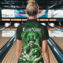 Load image into Gallery viewer, Custom Green St Patricks Day Skull Bowling Polo Shirts For Women, Shamrock Bowling Shirt IPHW8377