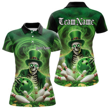 Load image into Gallery viewer, Custom Green St Patricks Day Skull Bowling Polo Shirts For Women, Shamrock Bowling Shirt IPHW8377