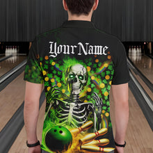 Load image into Gallery viewer, Custom Green Flame Skull Saint Patrick Day Bowling Polo Shirts For Men, Shamrock Bowling IPHW8378